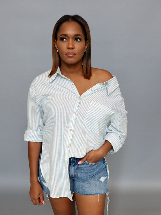 Linen Boyfriend Shirt with Button Back - Simply Clutched